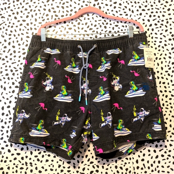 PARTY PANTS Black Intergalactic Swim Trunks Men's Size X-Large NEW With Tags
